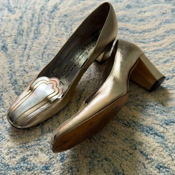 Coquettes Young and heart metallic vintage 60s mod block Heels 8 - Picture 1 of 8